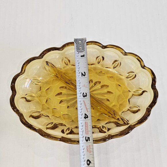 MCM Anchor Hocking Fairfield Amber Glass Oval Divided Relish Dish 7" Long - Picture 8 of 10